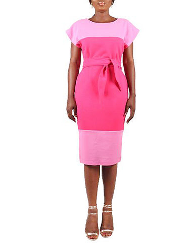 Colour Block Kimono Peplum Dress (Dual Pink)