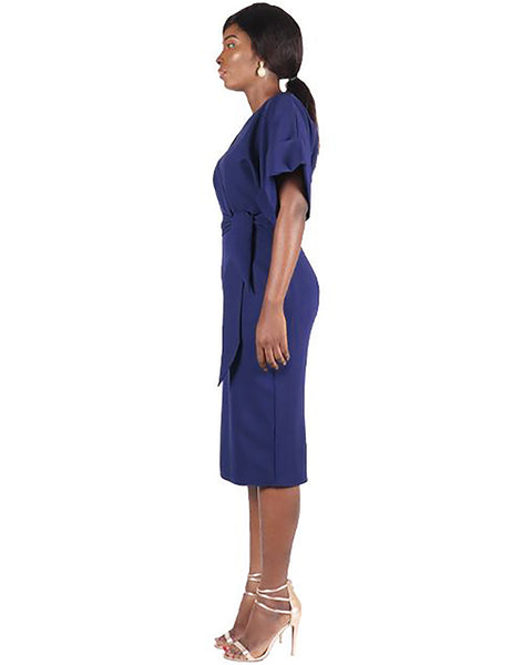 Wrap Kimono Sleeve Dress (Navy Blue)