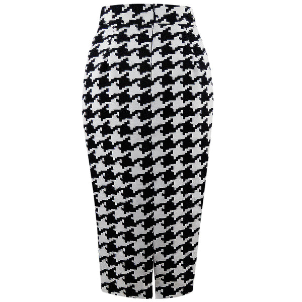 Casey Monochrome Hounds tooth Midi Skirt - Mizzckfashion