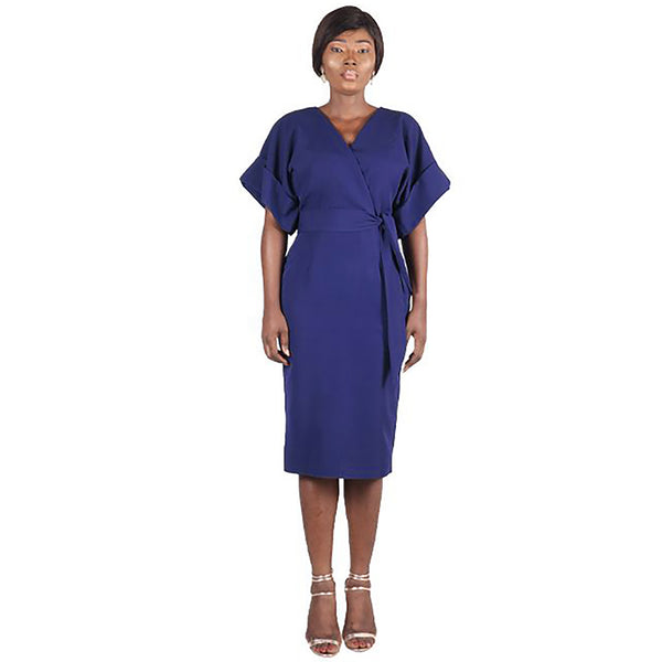 Wrap Kimono Sleeve Dress (Navy Blue)