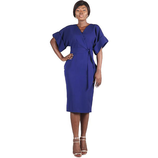 Wrap Kimono Sleeve Dress (Navy Blue)