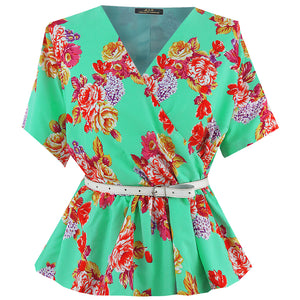 Megan Mint Floral Peplum Top - Mizzckfashion