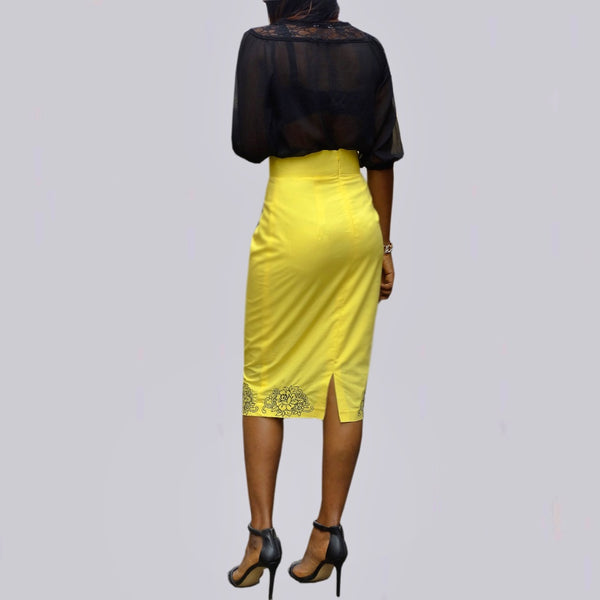 Shanice Embroidery Yellow Skirt (Midi) - Mizzckfashion