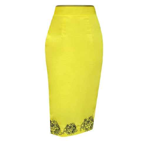 Shanice Embroidery Yellow Skirt (Midi) - Mizzckfashion