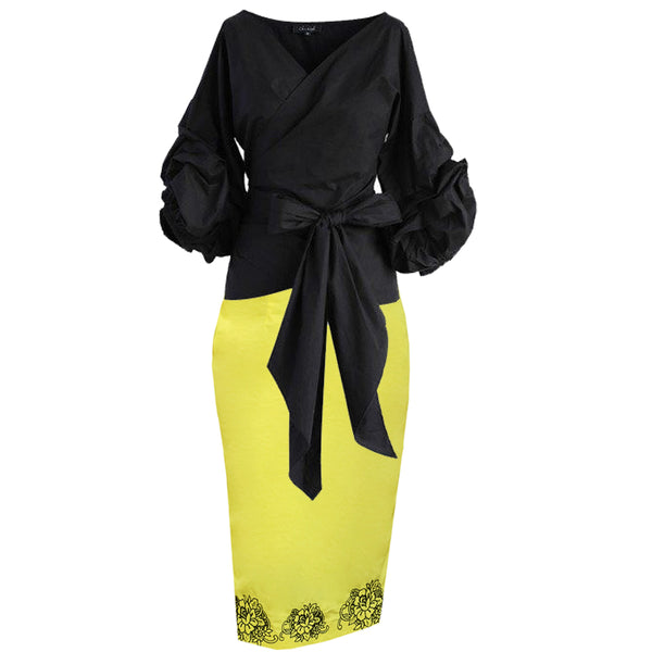 Shanice Embroidery Yellow Skirt (Midi) - Mizzckfashion